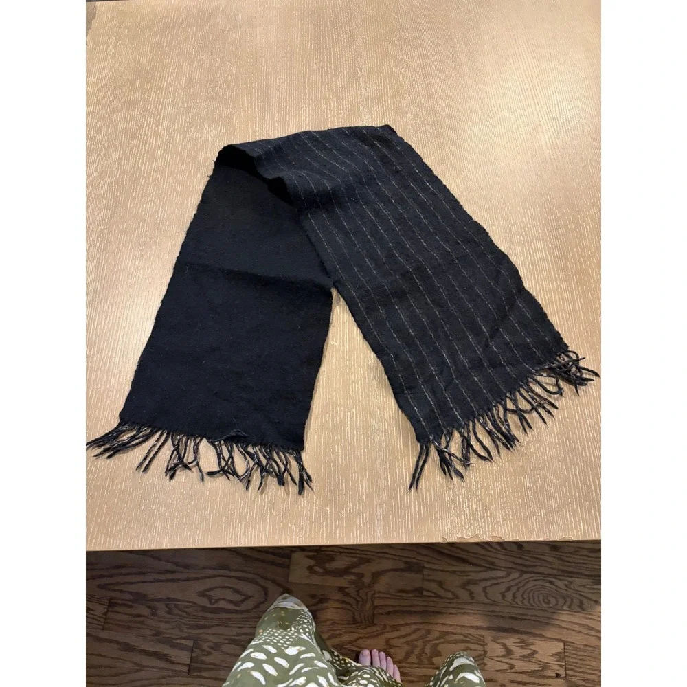 Christian Dior Monsieur 100% Merino Wool Scarf Black Pinstripe Fringe Japan